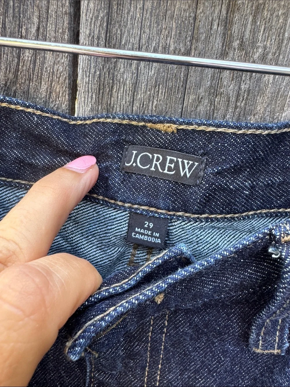 J. Crew Dark Blue Denim Mini Skirt with Gold Rivet Accents